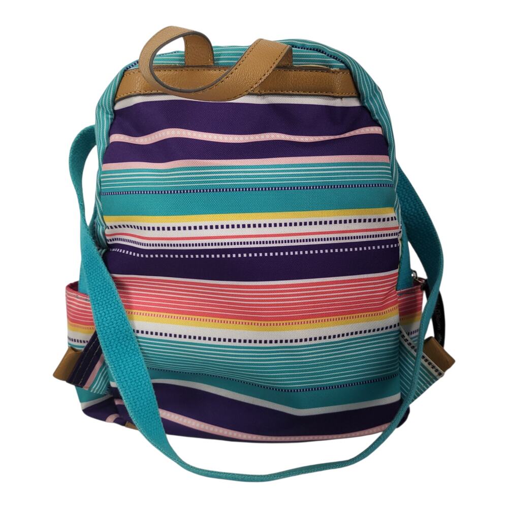 Lily Bloom Mini Backpack Purse Colorful Stripe Crossbody Bag Vegan Leather Trim - Picture 2 of 8